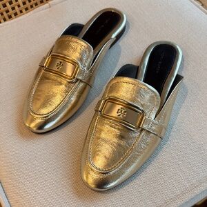 TORY BURCH Gold Leather Loafer Mule-Size 8.5 NWOT